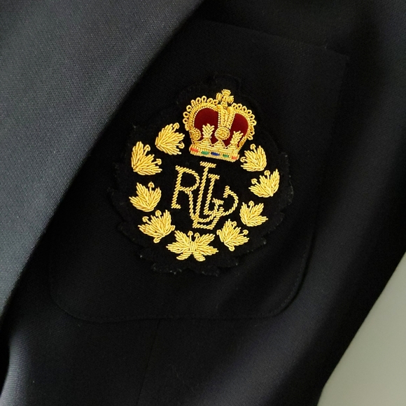 Vtg Ralph Lauren Black Gold Crest Bullion Blazer 8 - Picture 2 of 7